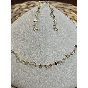 Hand Crafted Moon And Star Celestial Chocker & Earrings Gold Tone Whimsygoth